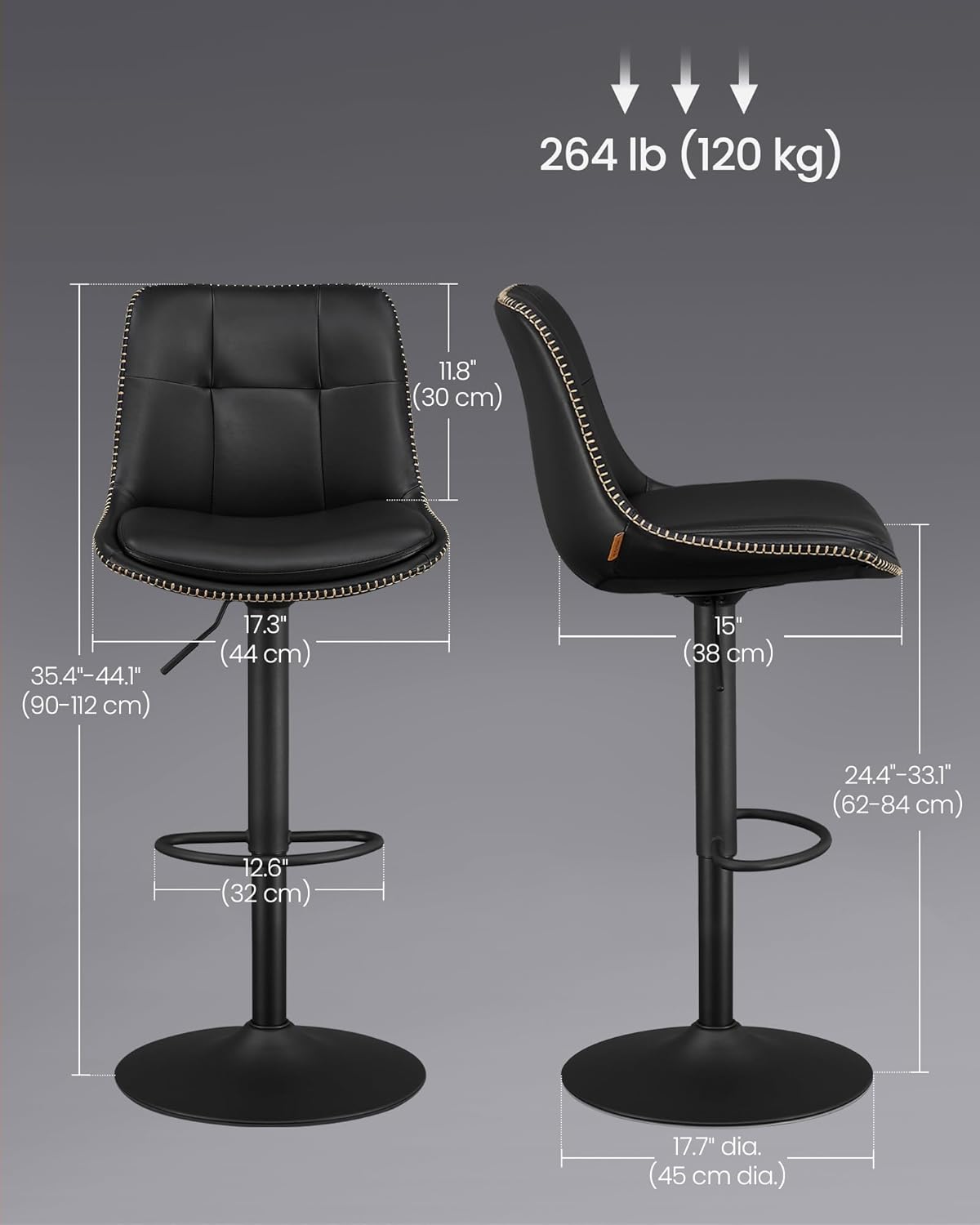Barkruk – Verstelbaar (63–84 cm) – 360° roteerbaar – Met rugleuning – Kunstleer