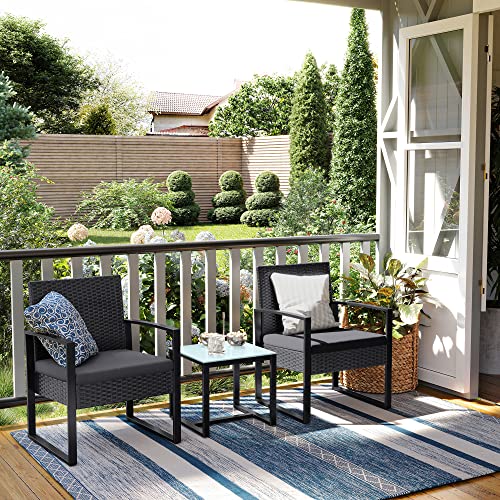 Balkonmeubel - Loungeset - 2 stoelen en tafel - Zwart