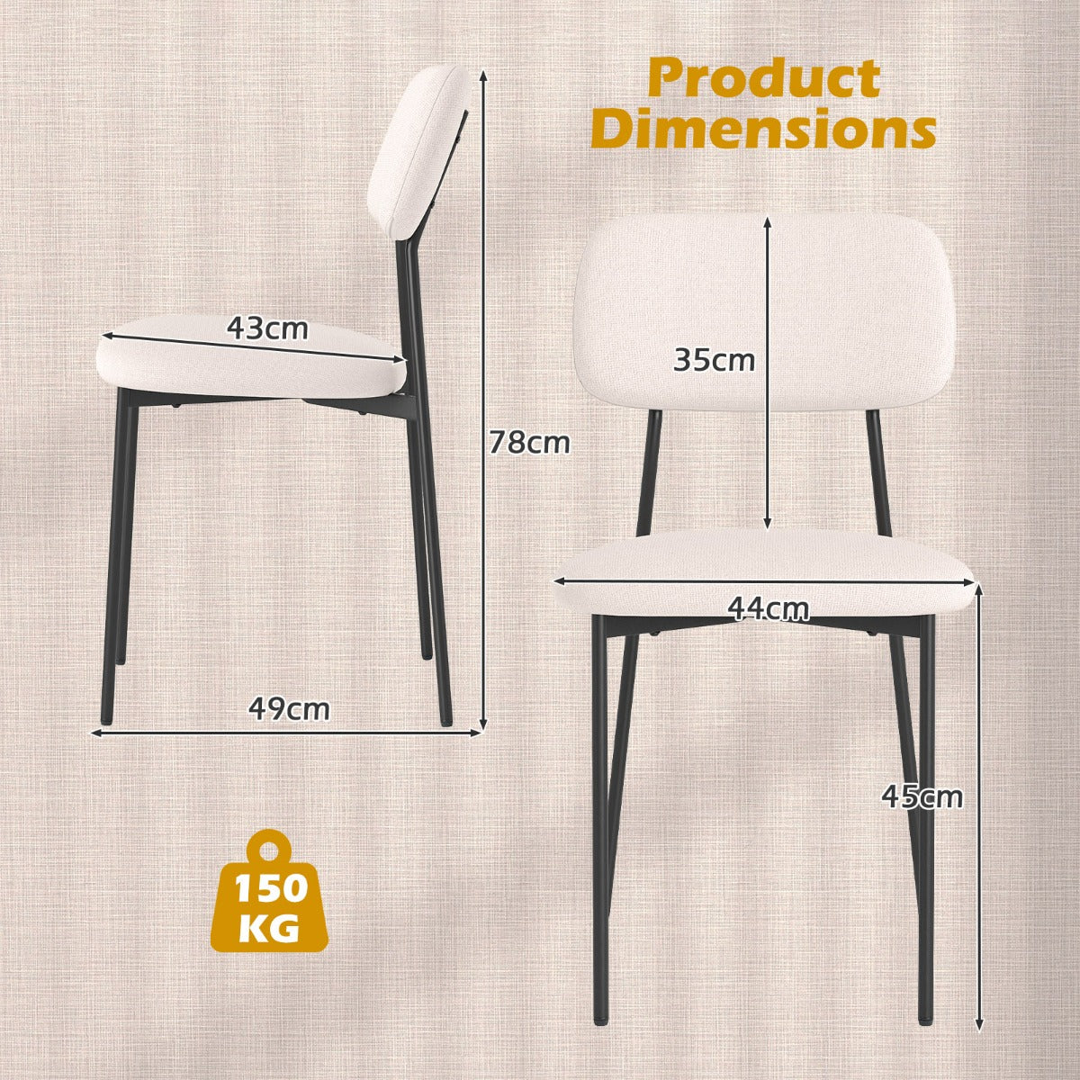 Modert – Matsalsstol Set del Köksstol från Linneväv med Metallben Sitt – 4 – Beige