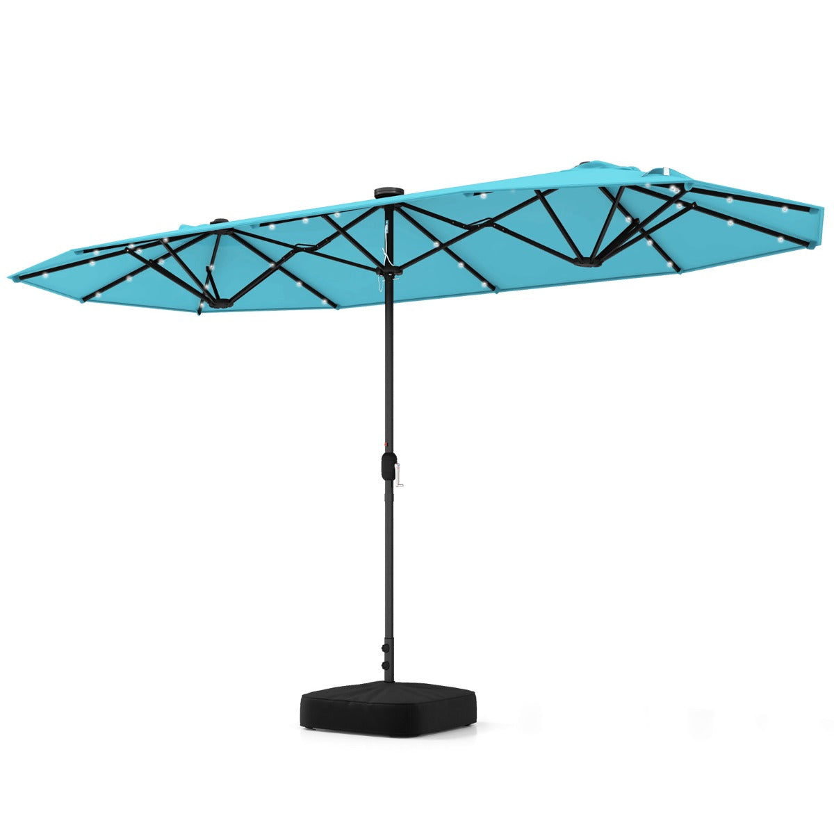 Dubbelsolparasoll – med stativ och LED lampor UPF 50+ Stor – 400 x 200 cm – Turkos