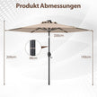 Parasoll – med LED solbelysning och vev, trädgårdsparasol, marknadsparasol – 230 cm – Ljusbrun