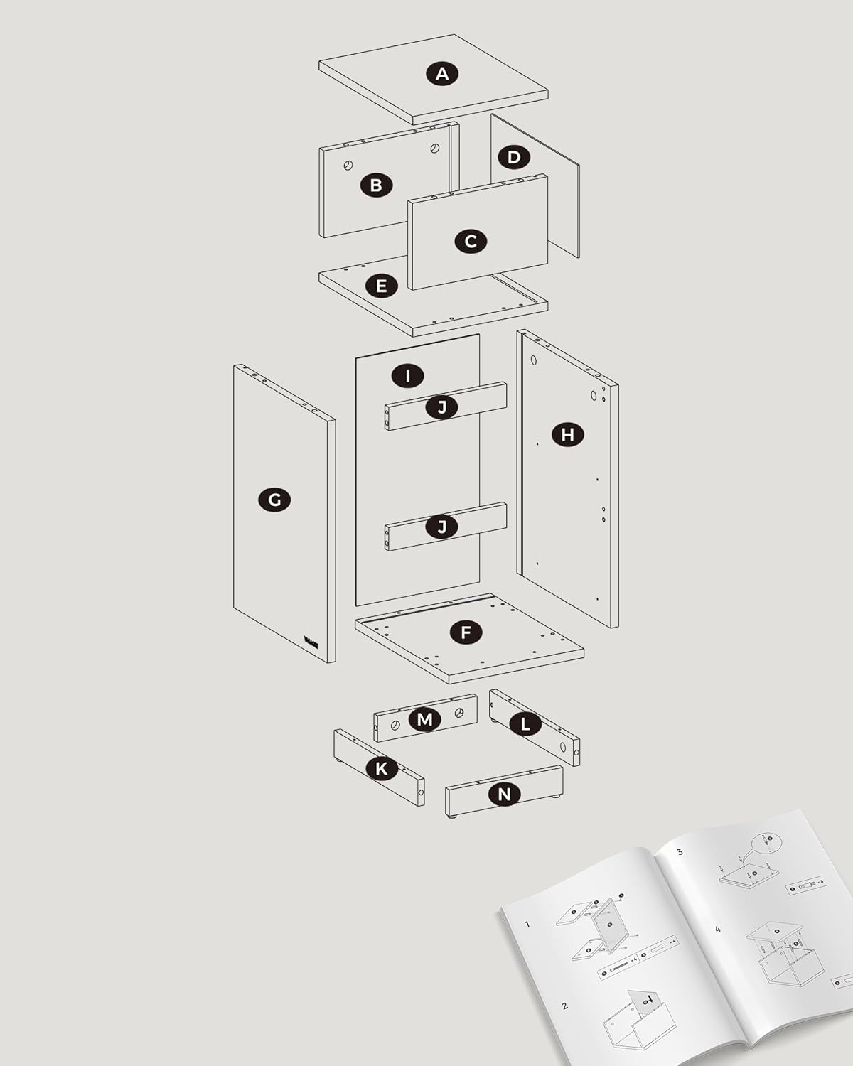 Nachtkastje met 2 lades – Smal ontwerp  –Flexibel open vak – MDF en Spaanplaat