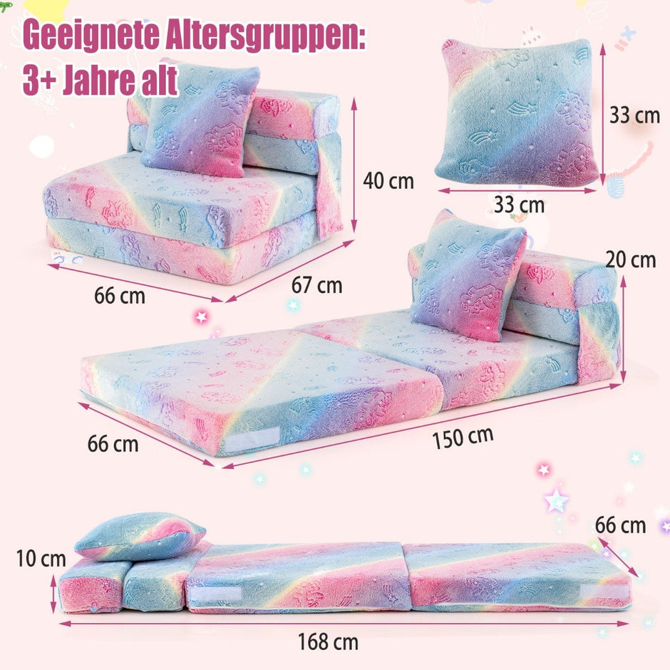 Barnsoffa – hopfällbar med kuddar i lekssoffa som lyser i mörkret, barnfåtölj – 4 1 – Flerfärgad