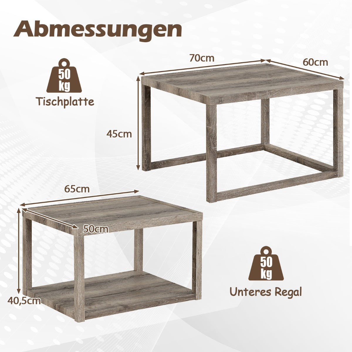 pack – rektangulära stapelbara soffbord med förvaringsyta, sidobord i lantlig stil – 2 – Grå