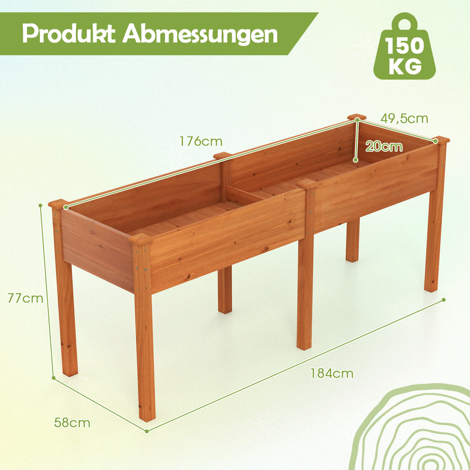 Utomhus – högbädd med ben trä planteringslåda avskiljare – 185 x 58 x 77 cm – Gul