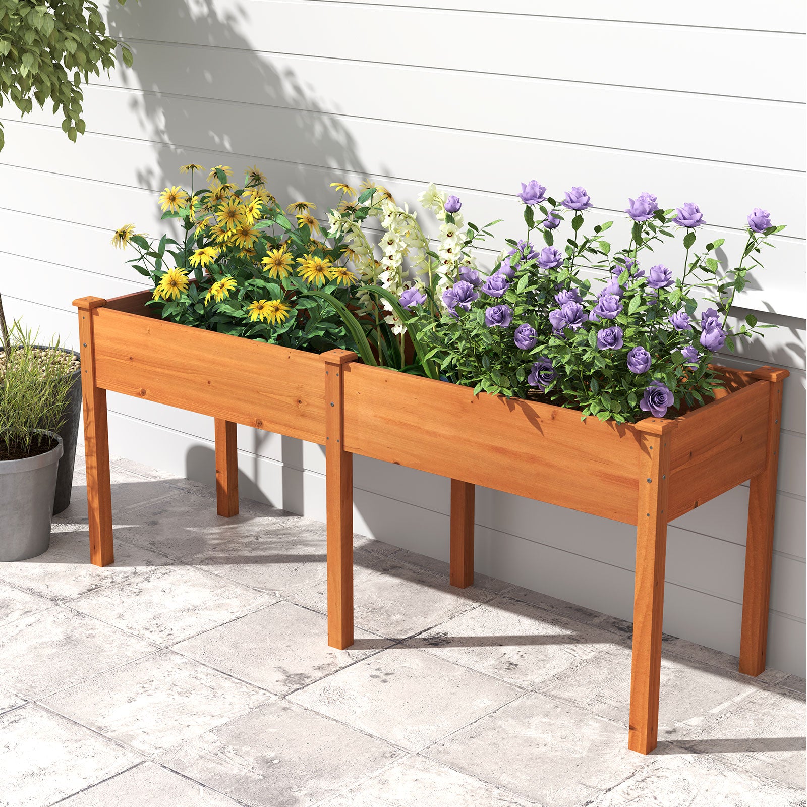 Utomhus – högbädd med ben trä planteringslåda avskiljare – 185 x 58 x 77 cm – Gul