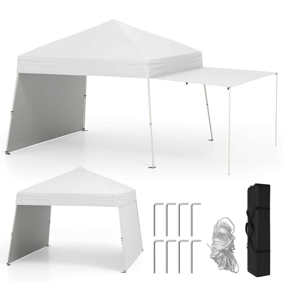 Pop – up Paviljong med omvandlingsbara sidoväggar till markis – 2 430 x 280 cm – Vit