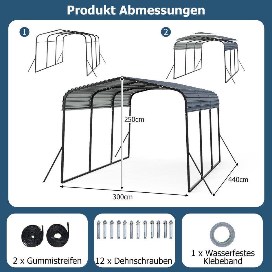 Carport – Tältgarage Vattentätt Bilskydd Lagringstält Partytält – 440 x 300 cm – Svart