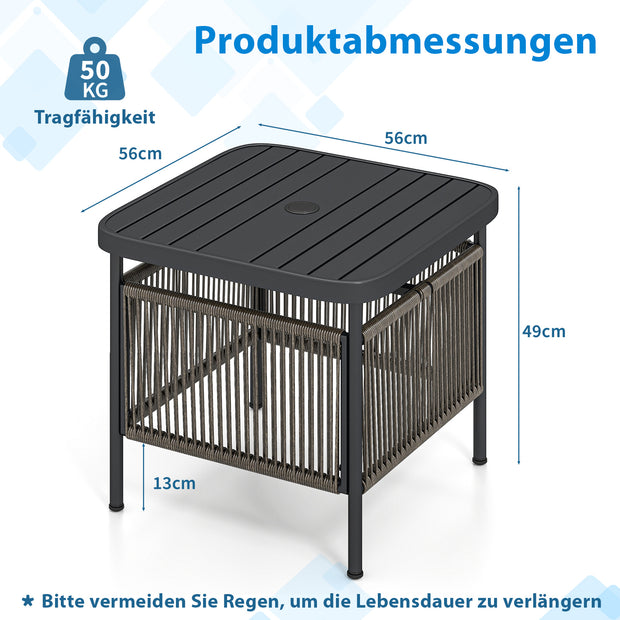Utomhus – sidobord väderbeständigt rotting trädgårdsbord med parasollhål litet balkongbord kaffebord för – 56 x 56 x 49 cm – Svart