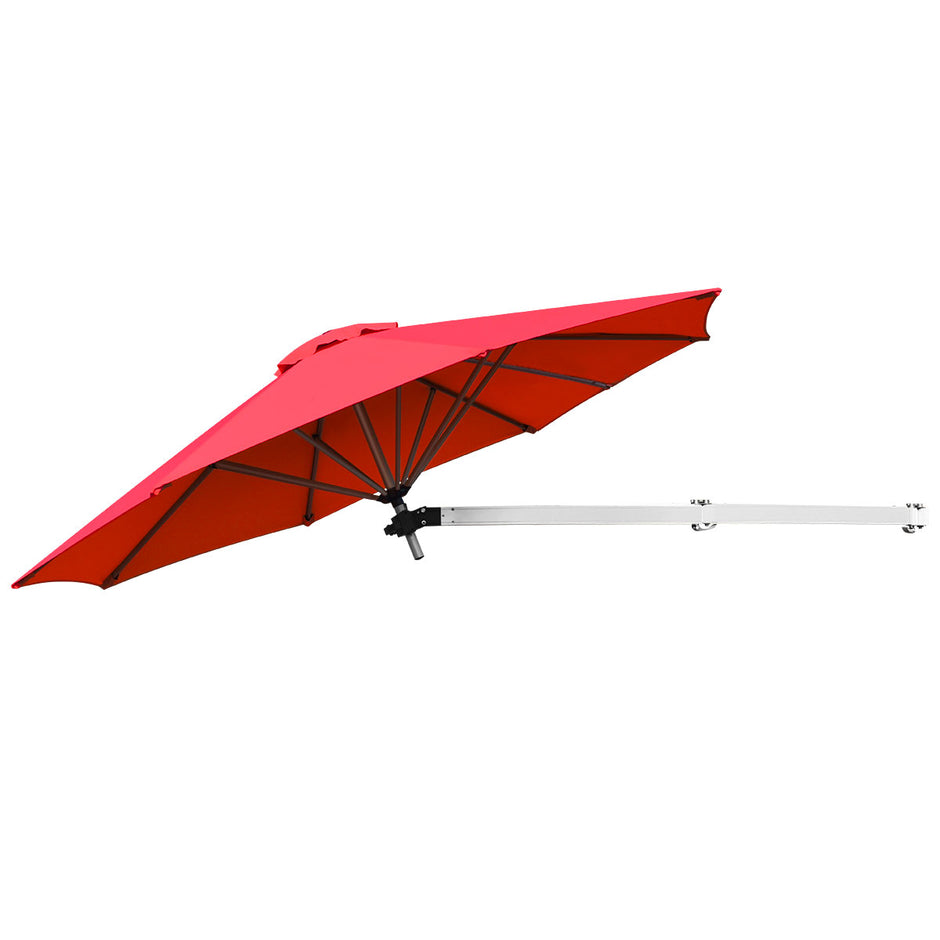 Väggparasol – för väggen, lutbar väggskärm, balkongparasol med justerbar aluminiumpinne – Ø 250 cm – Röd