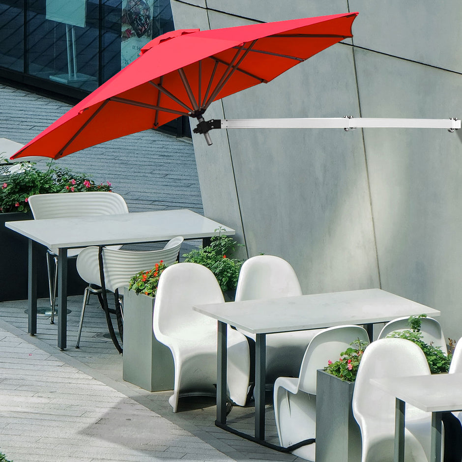 Väggparasol – för väggen, lutbar väggskärm, balkongparasol med justerbar aluminiumpinne – Ø 250 cm – Röd