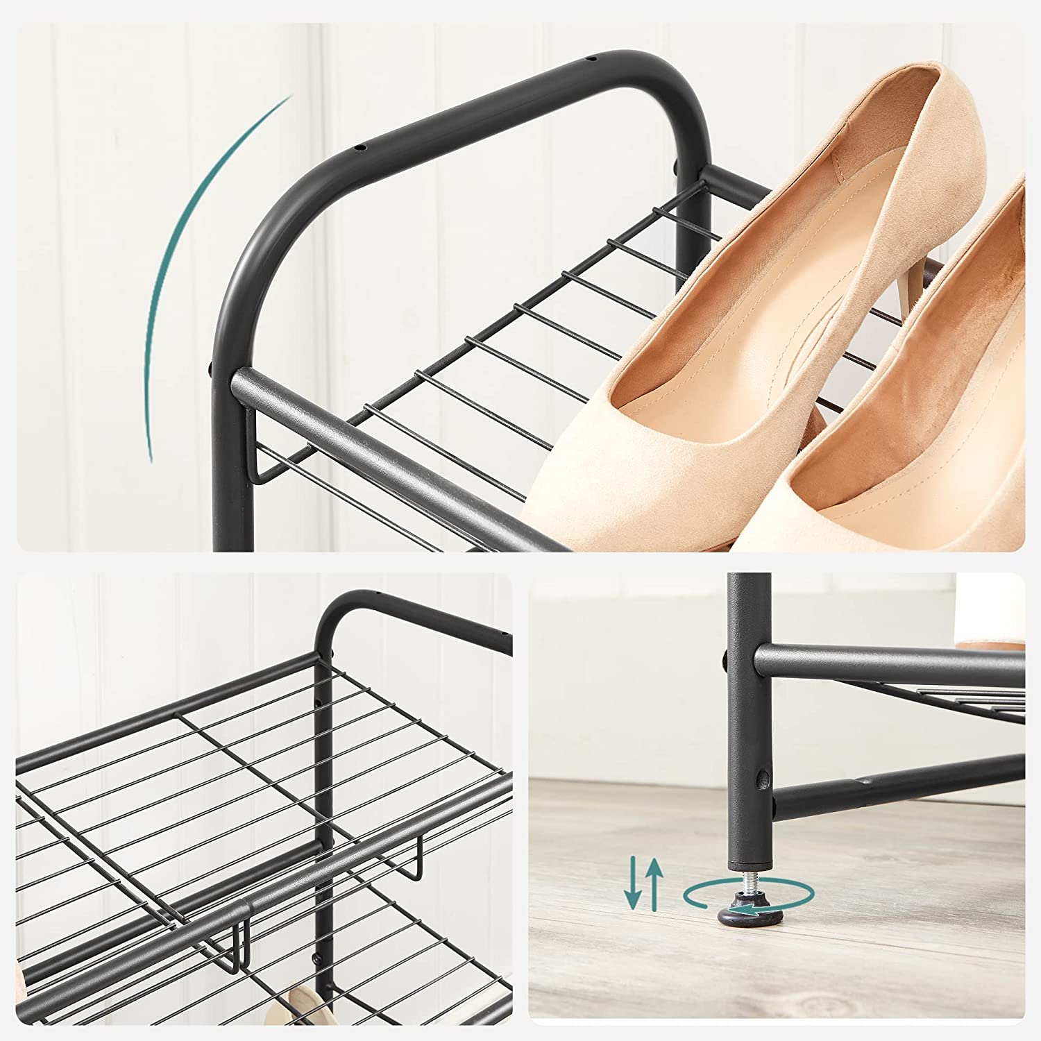 Schoenenrek – Stapelbaar met 2 legplanken – Zwart