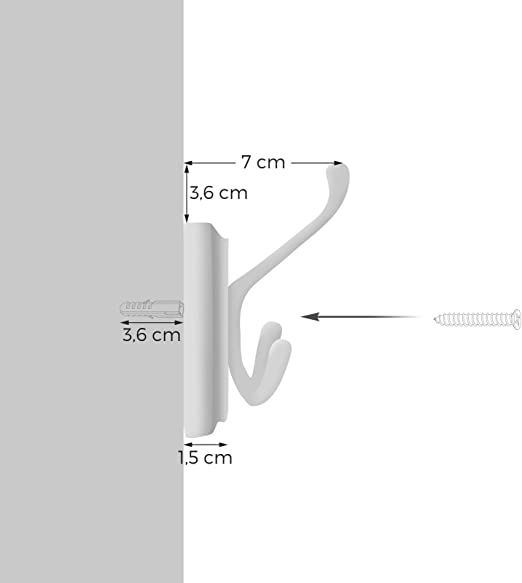 Wandkapstok – 4 drievoudige haken – Wit