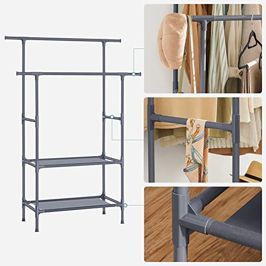 Kledingrek – 2 kledingstangen en 2 planken – Wit