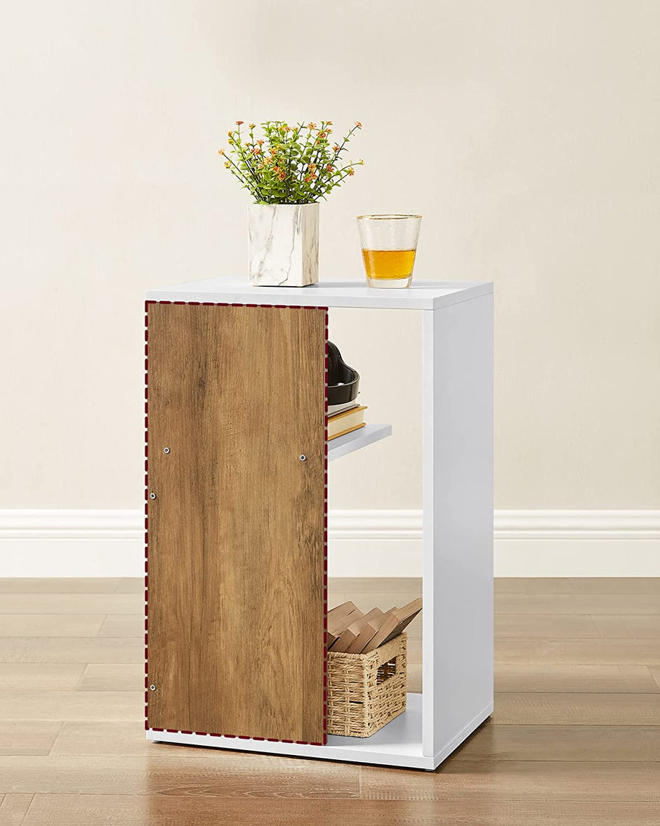 Nachtkastje – Modern ontwerp – 30 x 40 x 60 cm – Walnootbruin-wit – Spaanplaat