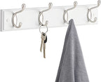 Wandkapstok – 4 metalen haken – zilver/wit