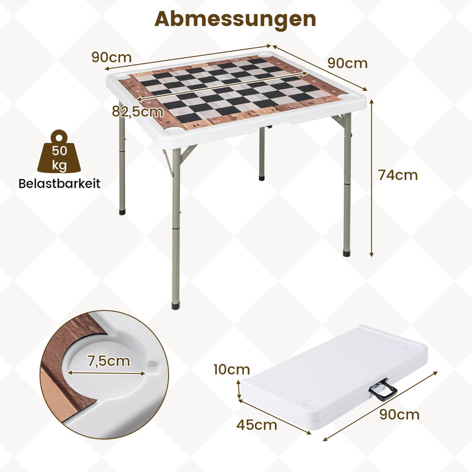 Fällbart – schackbord med avtagbar bordskiva och dryckeshållare schackbräde – 4 – Svart och vit