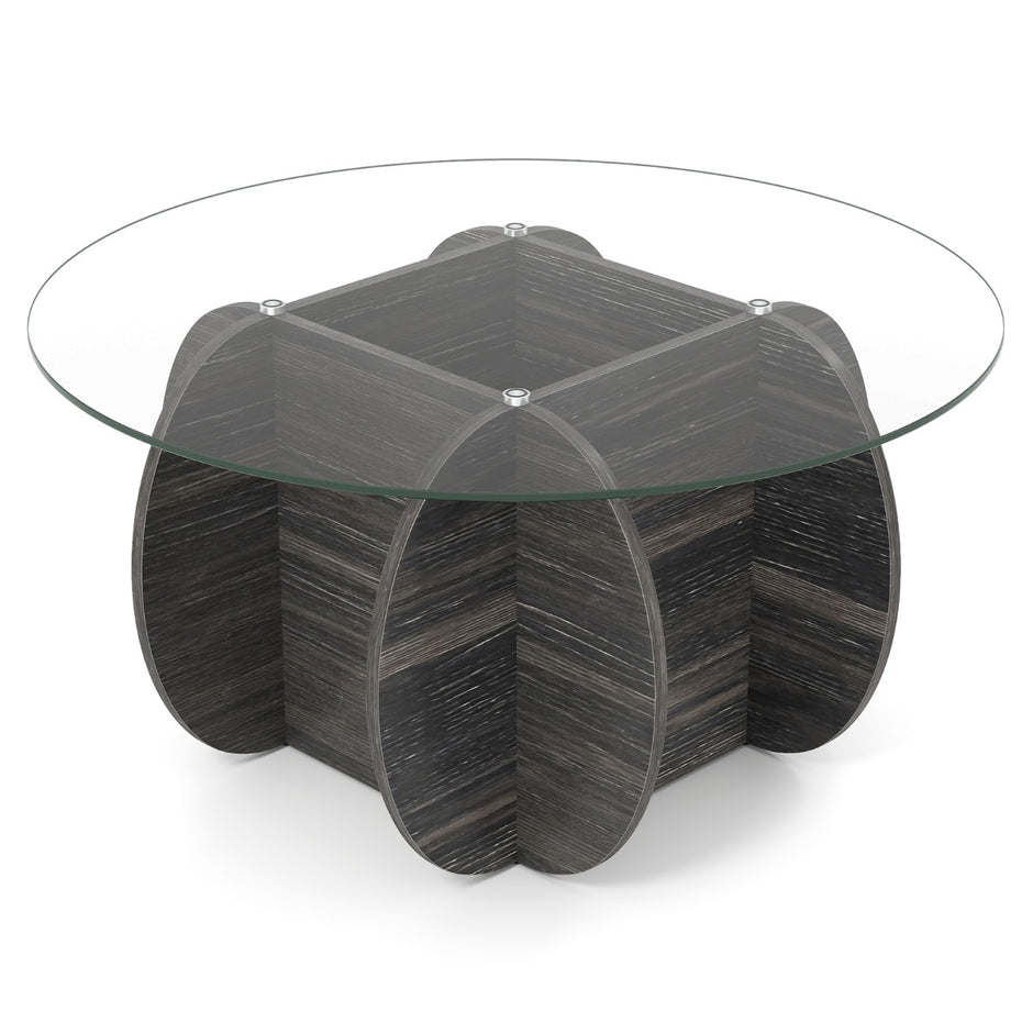 Rund – soffbord med härdat glasbordsskiva och massivt träunderrede Modernt – Ø 89 cm – Svart