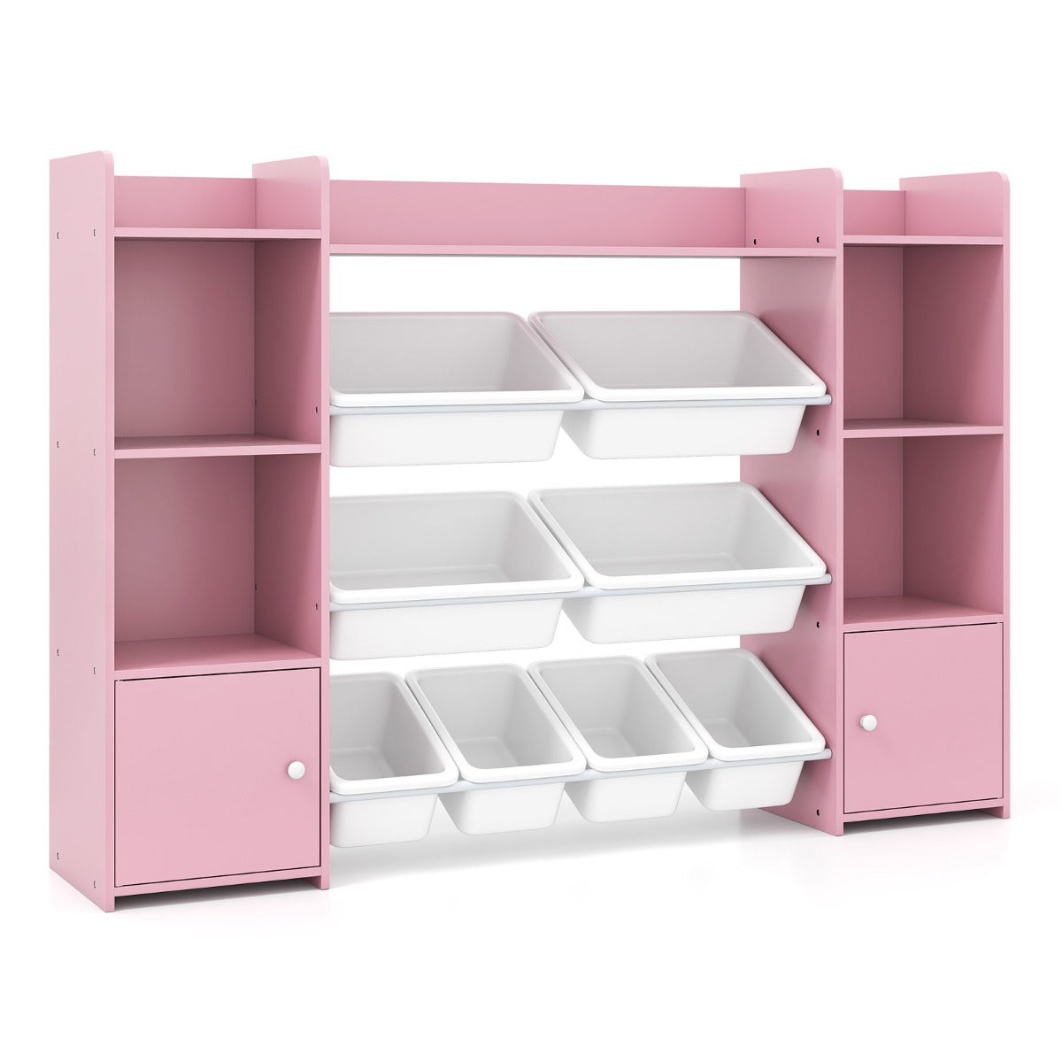 Hög – leksaksskåp stegs barnhylla med uttagbara lådor och bokhylla – 4 8 142 cm – Rosa