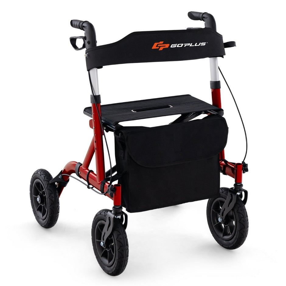 Fällbar – och lätt rollator med sittplats i aluminium upp till i rullstol rese – 136 kg 2 1 – Röd