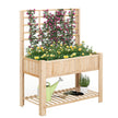Högbädd – med spaljé och avlastning Blomrabatt avloppshål Trädgårdsbädd Planteringslåda Trä Blomlåda – 116 x 59 x 150 cm – Natur