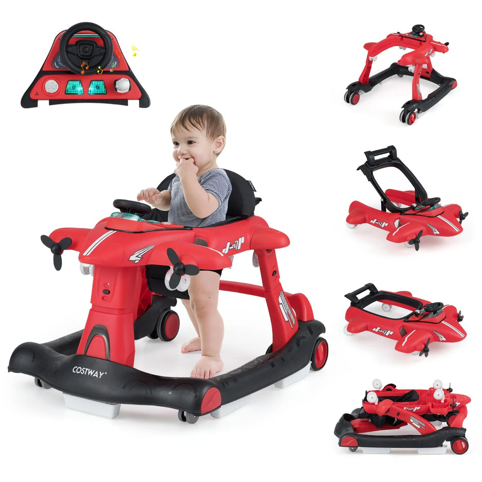 i – löparhjälp med hjul Löparvagn flygplansmotiv stegs höjdjusterbar – 6 1 3 – Röd