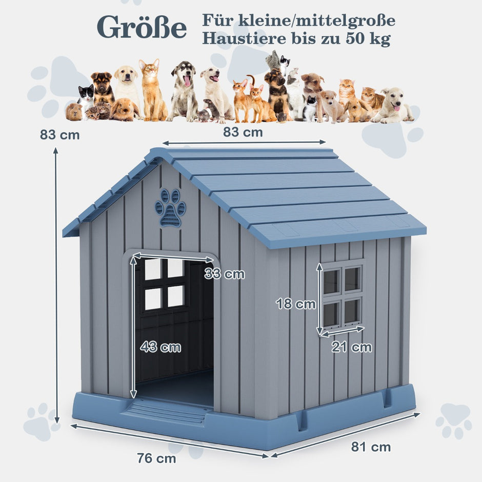 Plast – Hundehus För Små Och Medelstora Hunder Vattenfast Isolerad Inomhus Utomhus – Blå