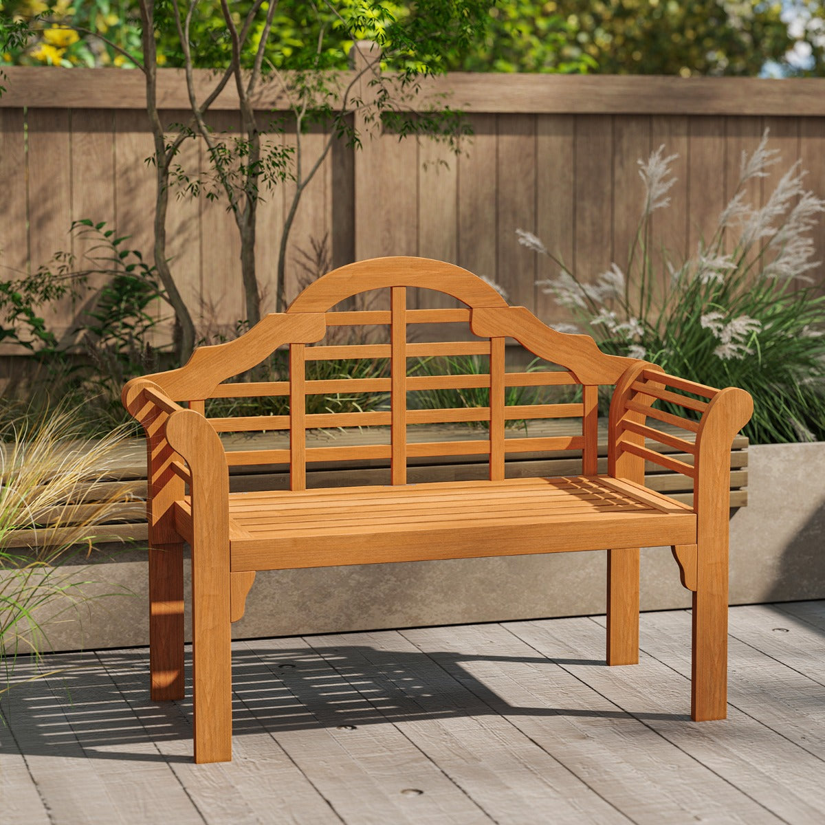 Trädgårdsbänk – hopfällbar i trä för utomhusbruk – 123 x 54 x 96 cm – Natur