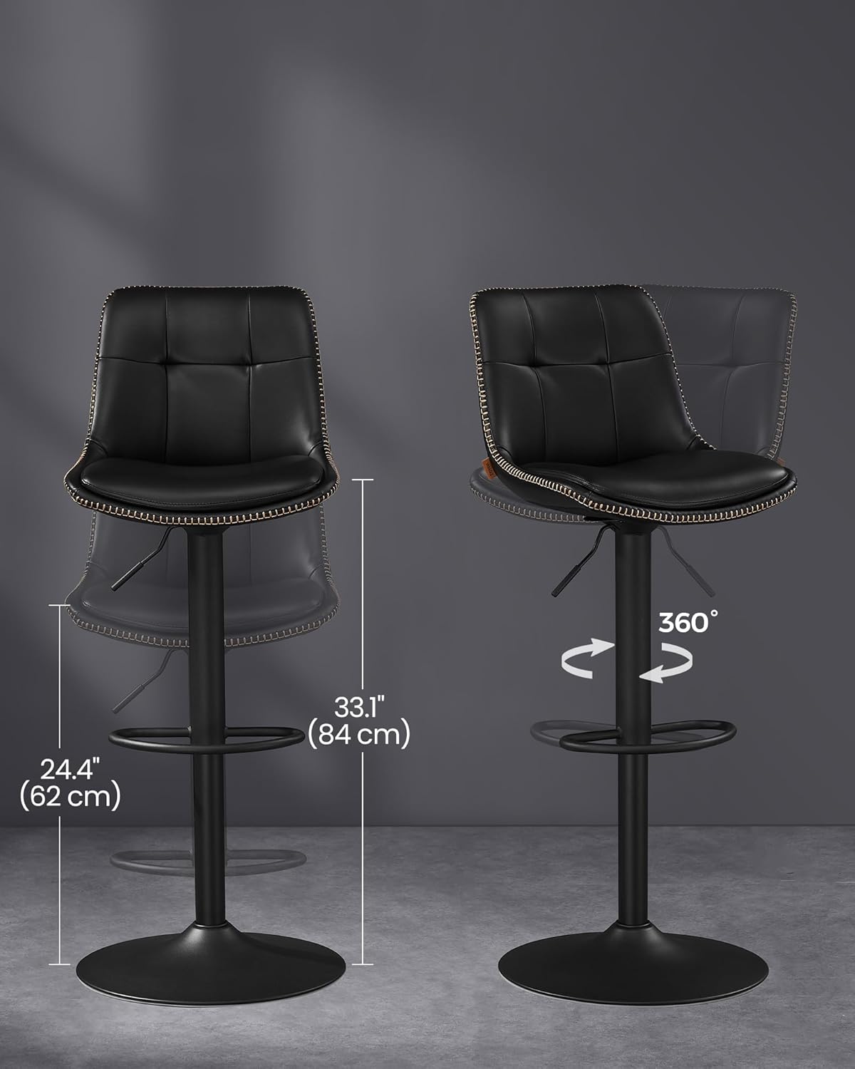 Barkrukken Set van 2 – Verstelbaar & Draaibaar – Met Rugleuning en Gewatteerd Zitvlak