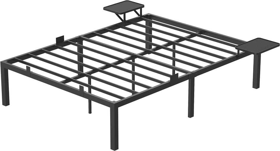 Metalen bedframe met opbergplanken tweepersoons zwart
