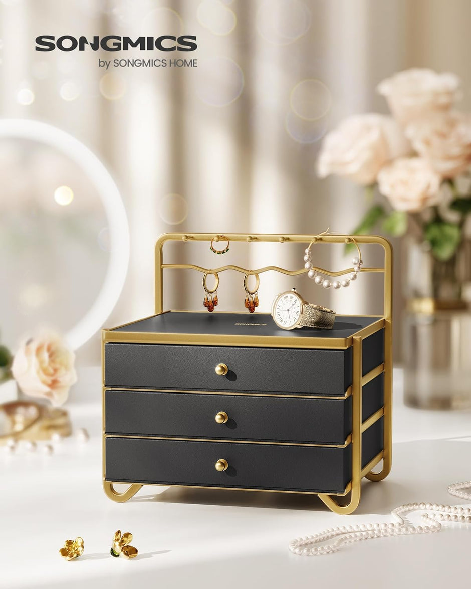 Sieradendoosje – 3 lagen met lades – Zwart Goud