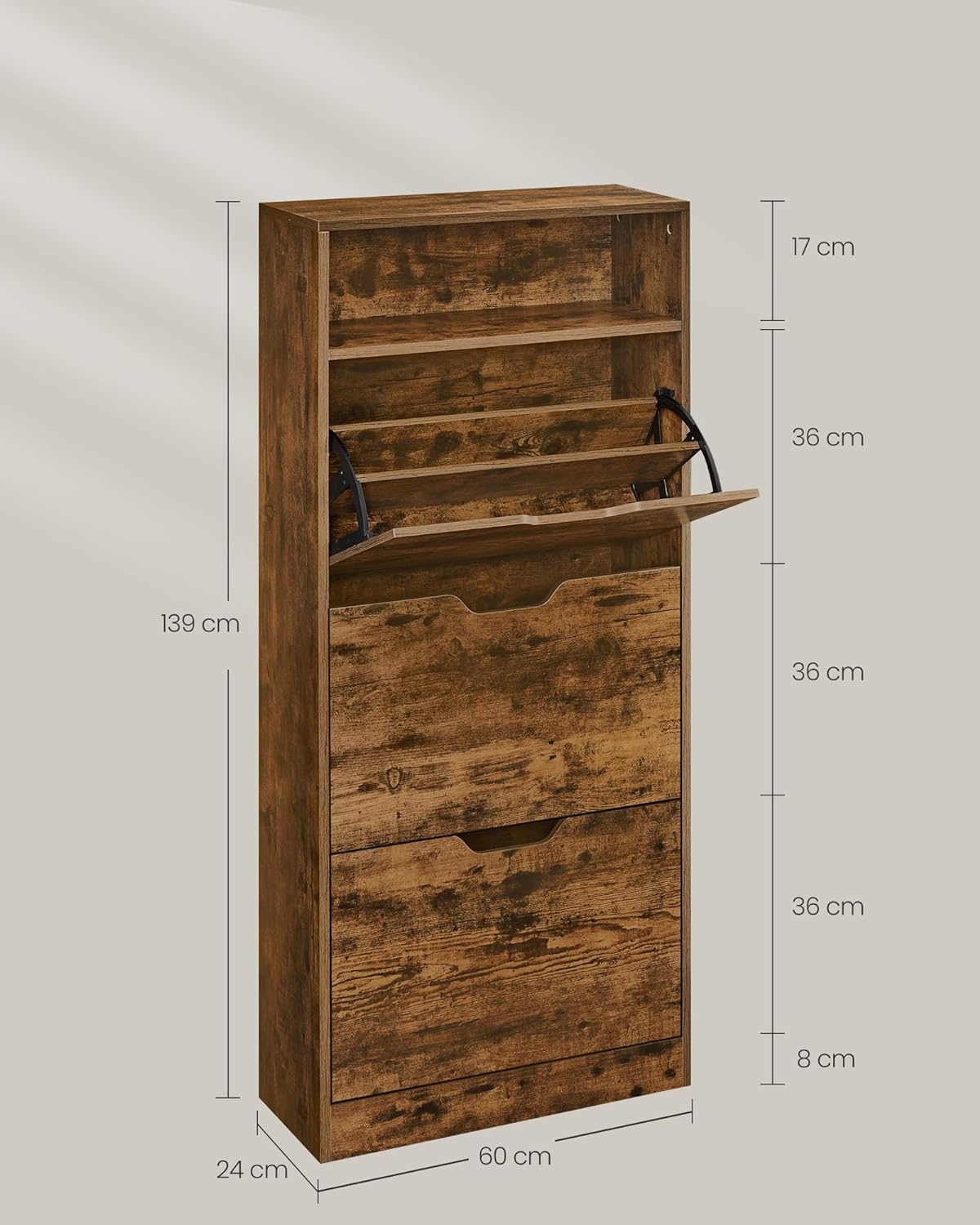 Schoenenkast – Ruimte voor 14-18 paar – Hout – Vintage bruin