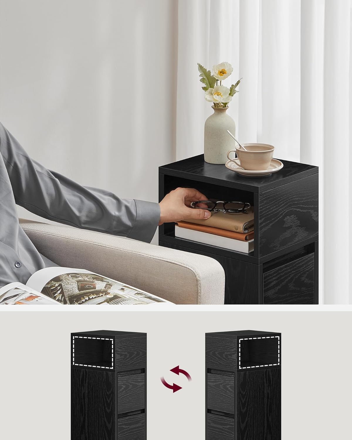 Nachtkastje met 2 lades – Smal ontwerp  –Flexibel open vak – MDF en Spaanplaat