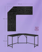 L-Vormig Bureau – Eenvoudig Op Te Zetten – Ebony Black-Ink Black