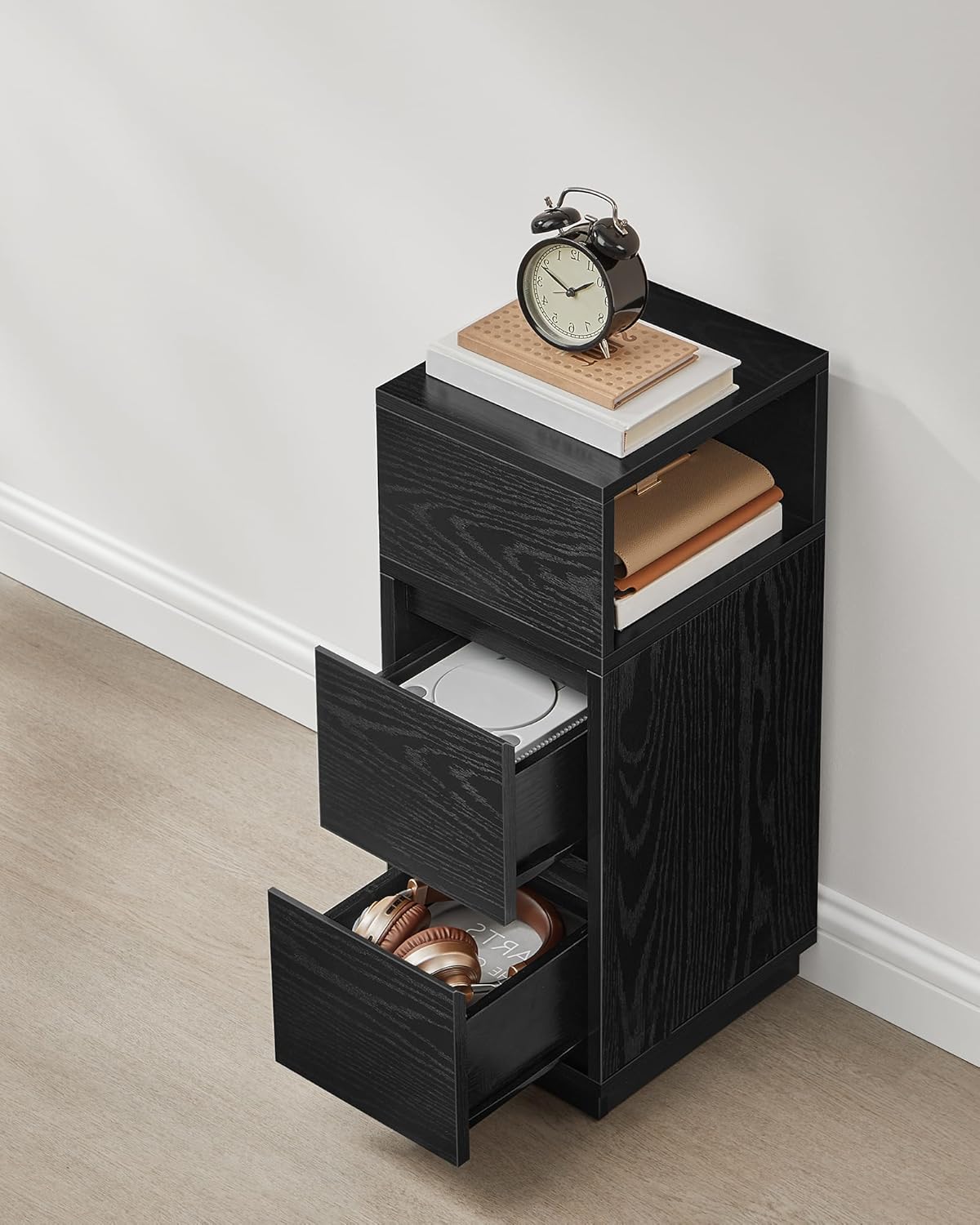 Nachtkastje met 2 lades – Smal ontwerp  –Flexibel open vak – MDF en Spaanplaat