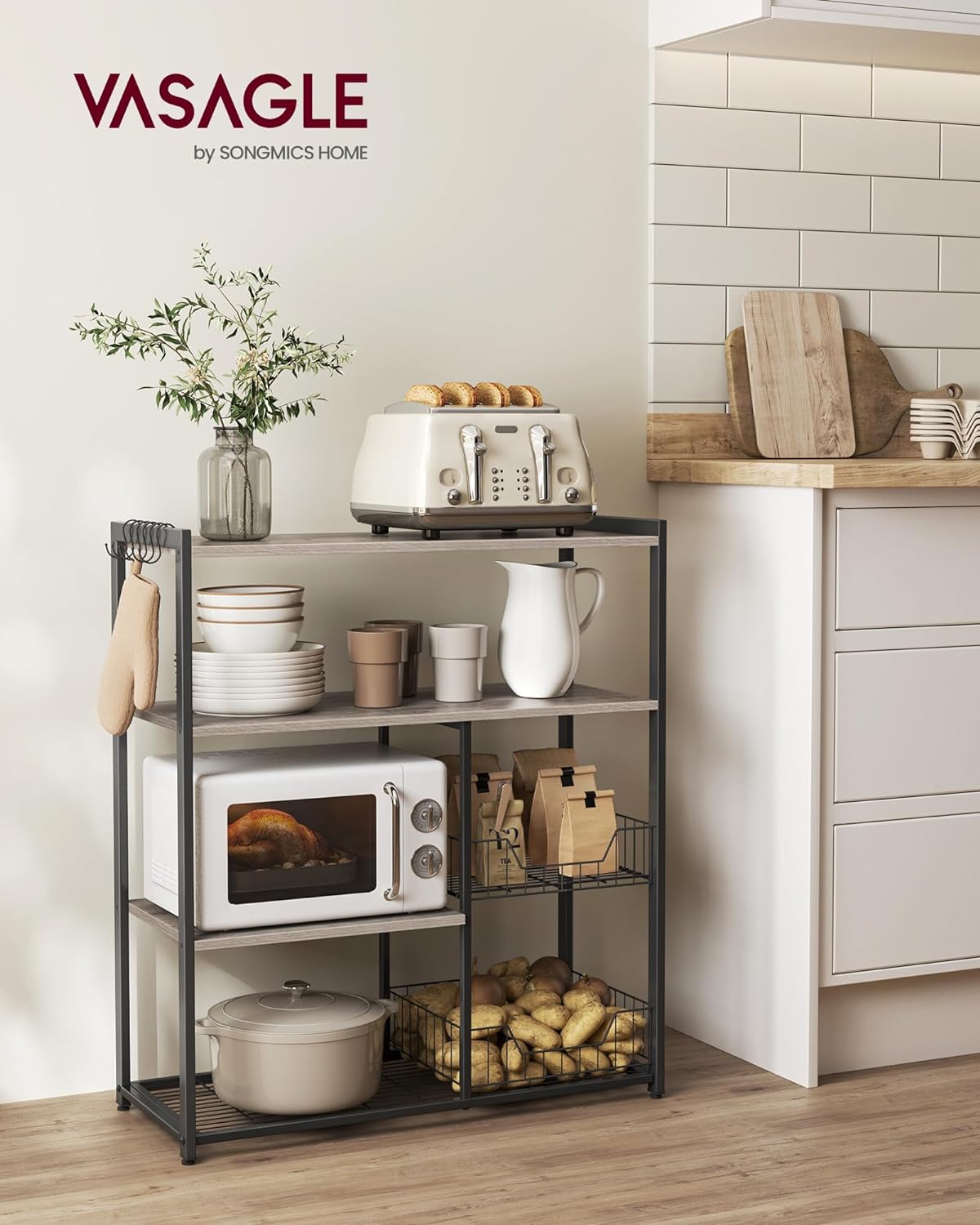 Keukenrek – 4 niveaus – Metalen frame – Lichtwalnootbruin-wit