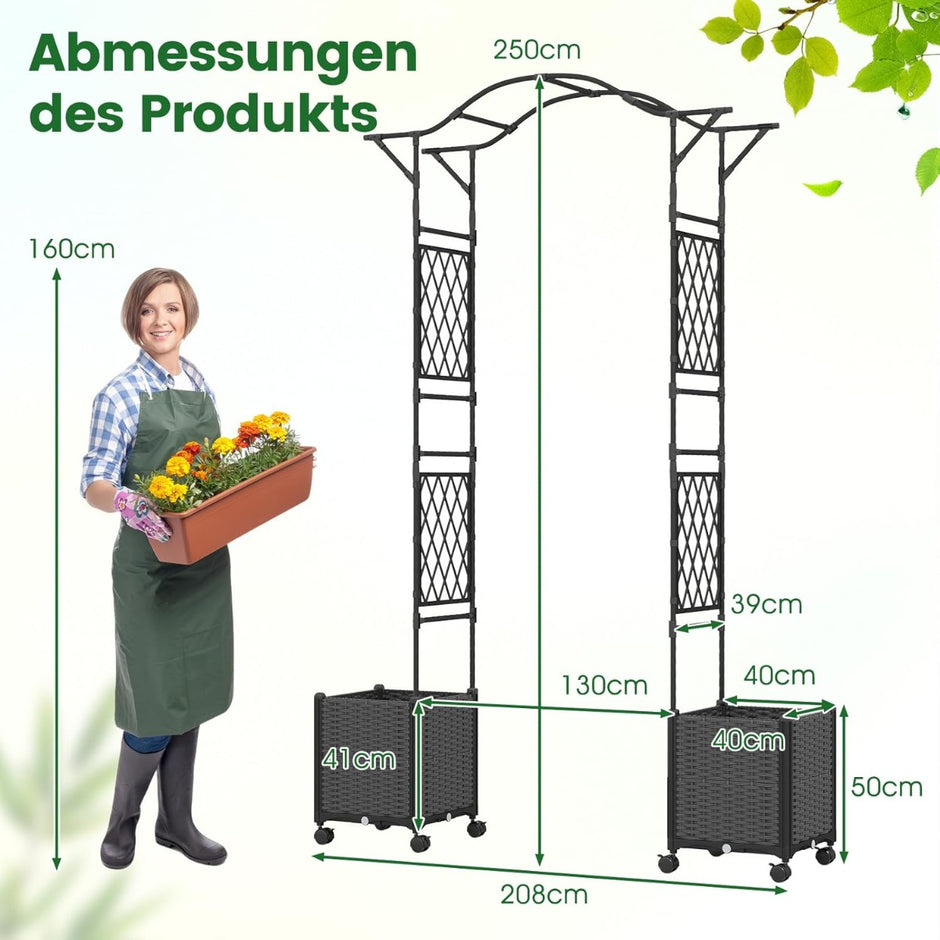 i – Rosbåge med blomlåda, trädgårdsbåge av metall och PP, spaljé rankbåge – 2 1 – Grå