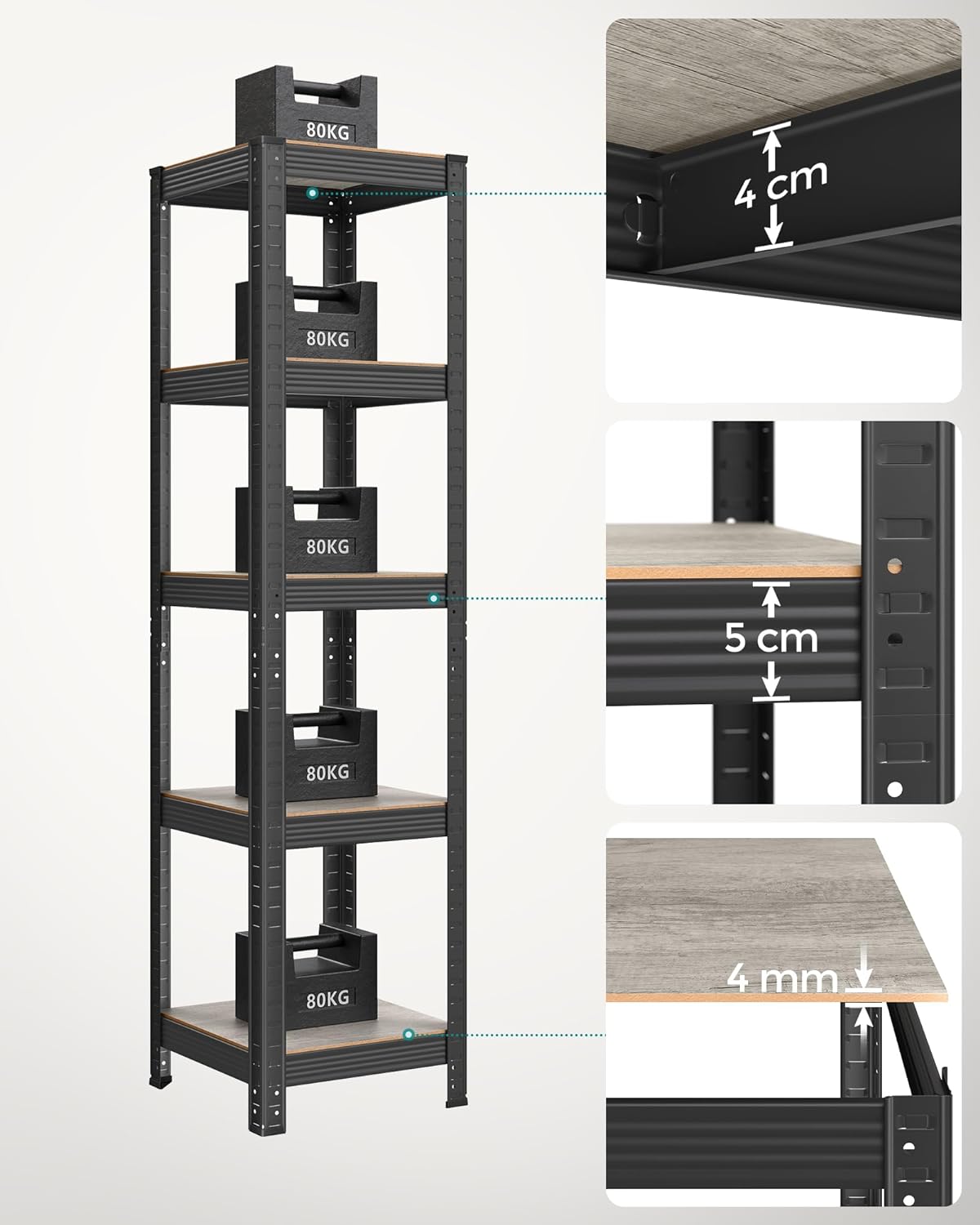 Kleine stellingkast - Woonkamerkast - Extra sterk - 5 niveaus - Zwart