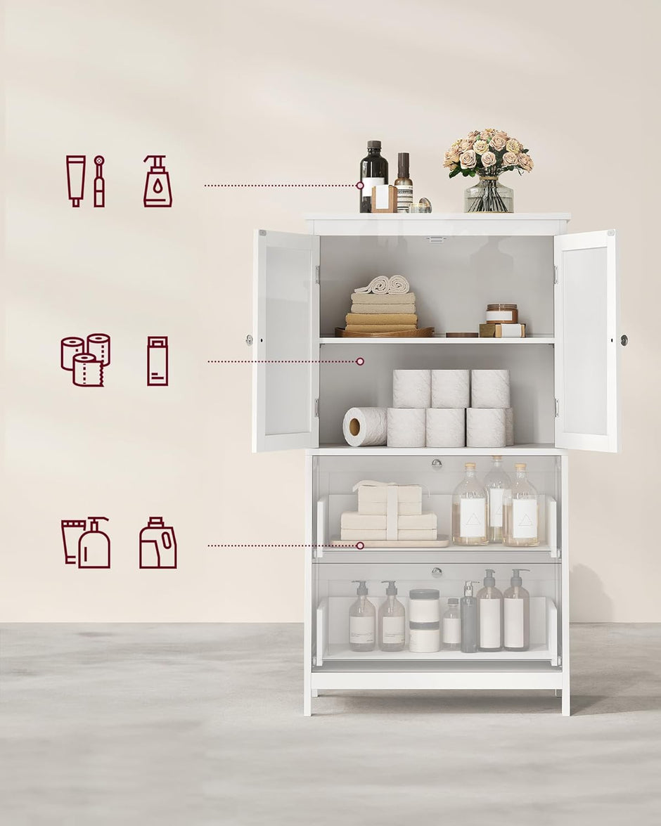 Badkamerkast – Verstelbare plank – 2 Lades – Wit