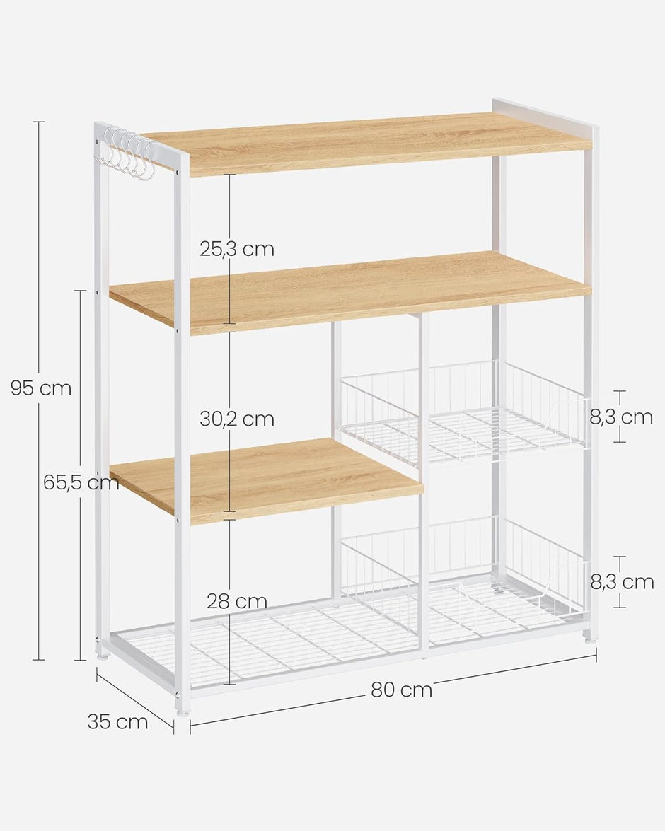 Keukenrek – 4 niveaus – Metalen frame – Lichtwalnootbruin-wit