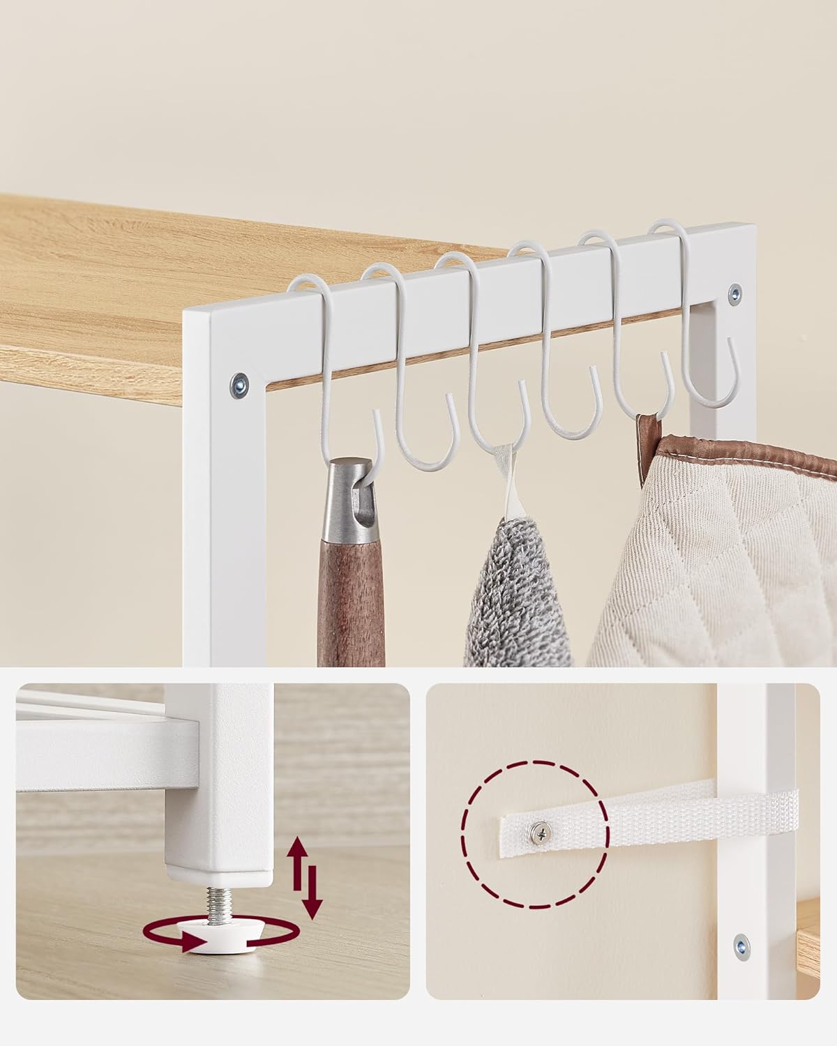 Keukenrek – 4 niveaus – Metalen frame – Lichtwalnootbruin-wit