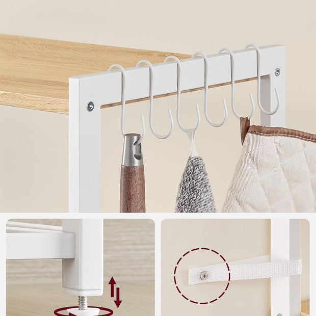 Keukenrek – 4 niveaus – Metalen frame – Lichtwalnootbruin-wit