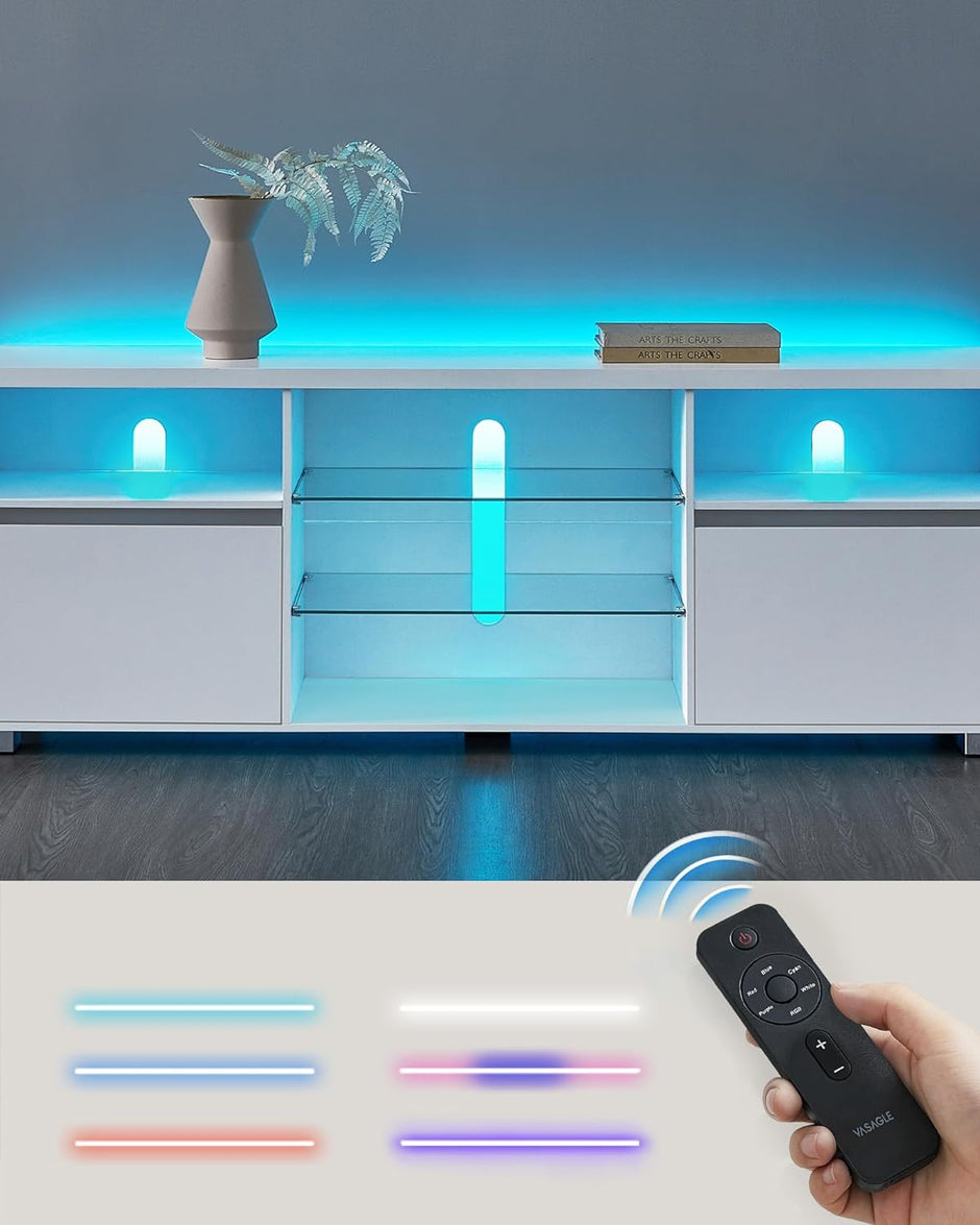 TV-meubel – Met LED-verlichting – Wit – Voor TV’s tot 70 inch – Met open planken en opbergruimte