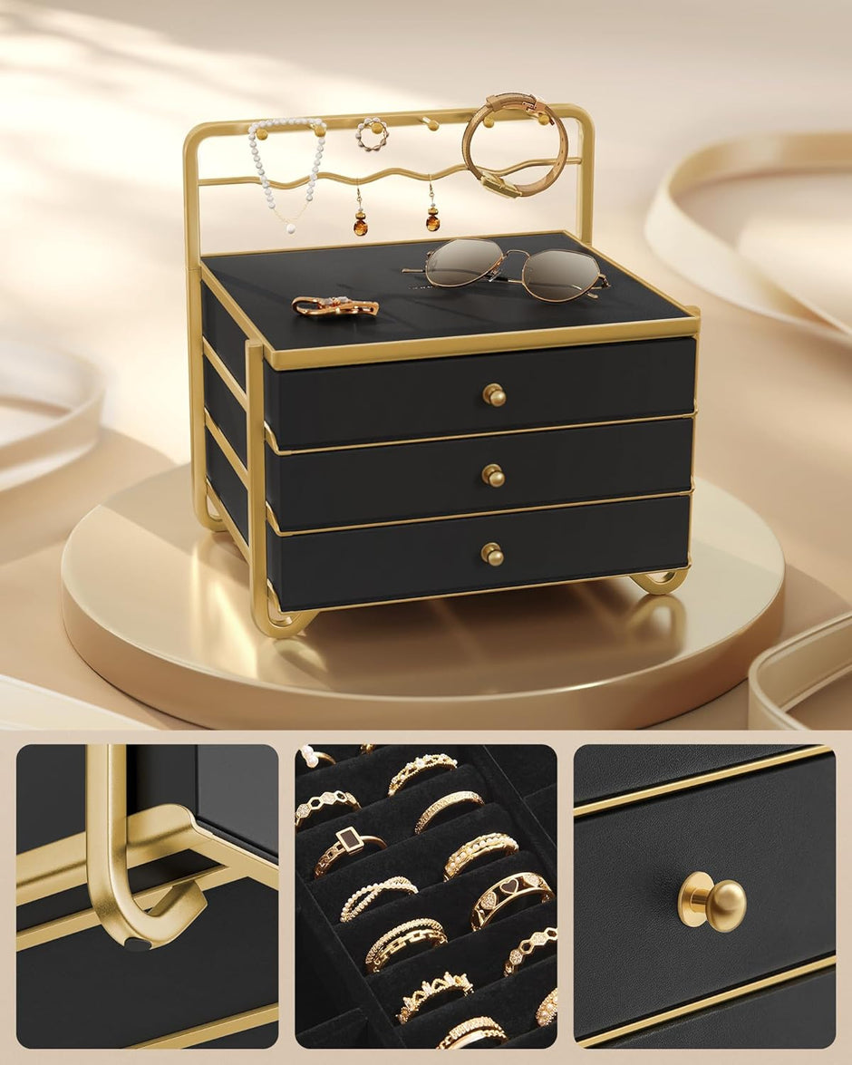 Sieradendoosje – 3 lagen met lades – Zwart Goud
