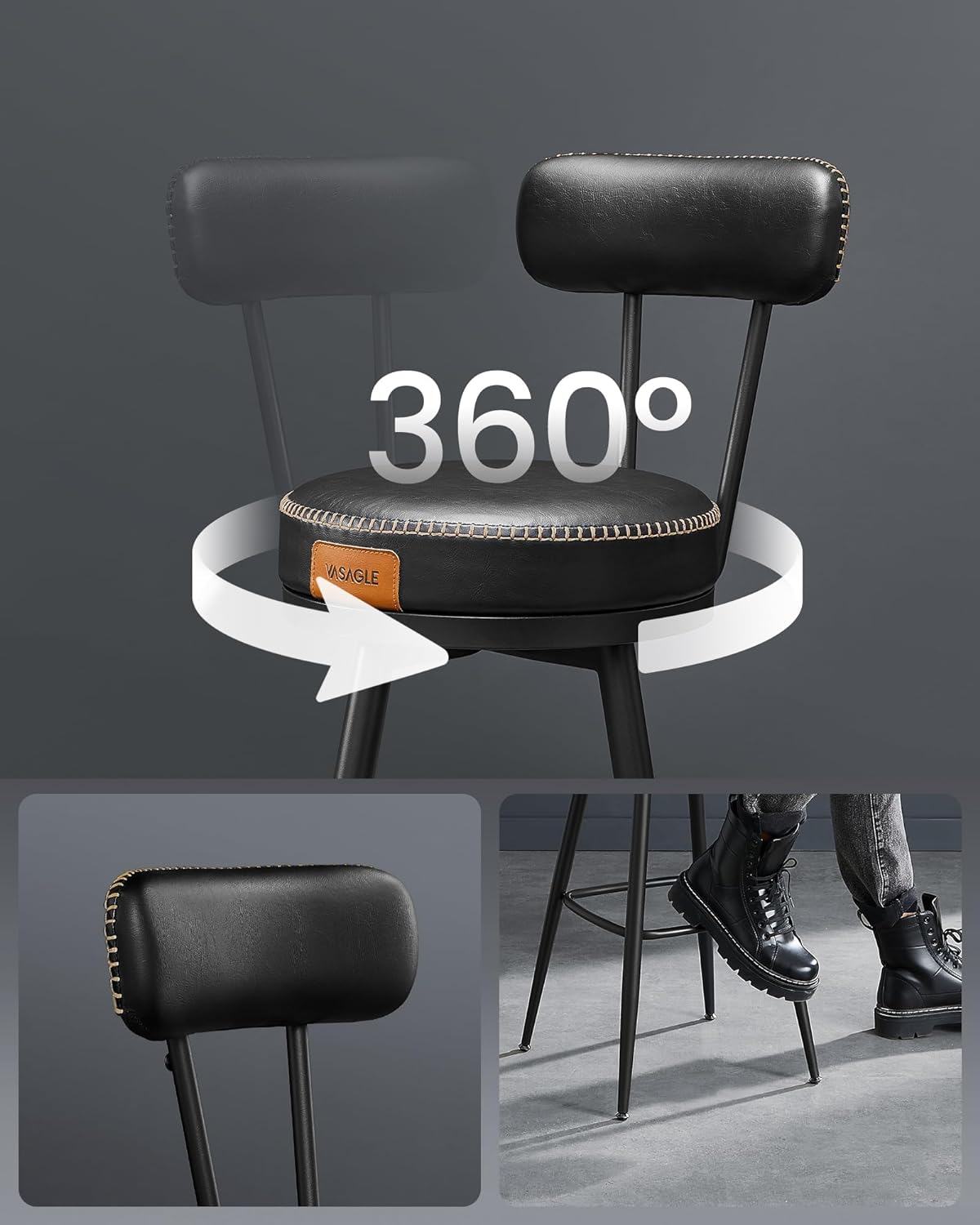 Barkrukken - Barstoelen - Set van 2 - Metalen frame - Met rugleuning - Zwart