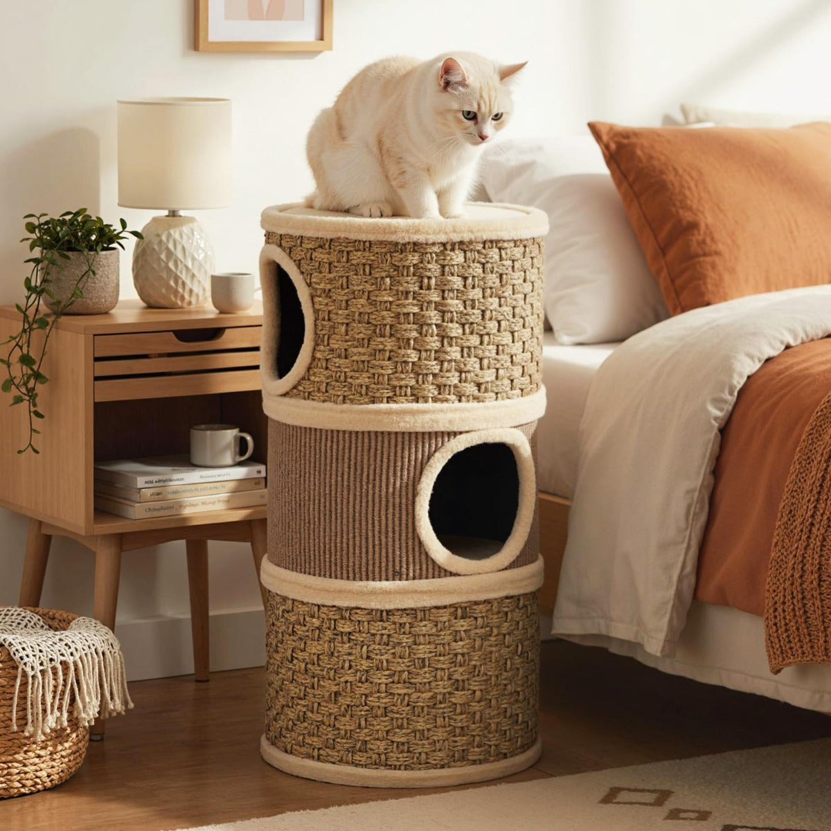 Kratztunna – Med Sivgrass Seil och Sisal Kratzbräda Hölor Kattunna Kratzträd – 3 Ø 36 Cm – Khaki