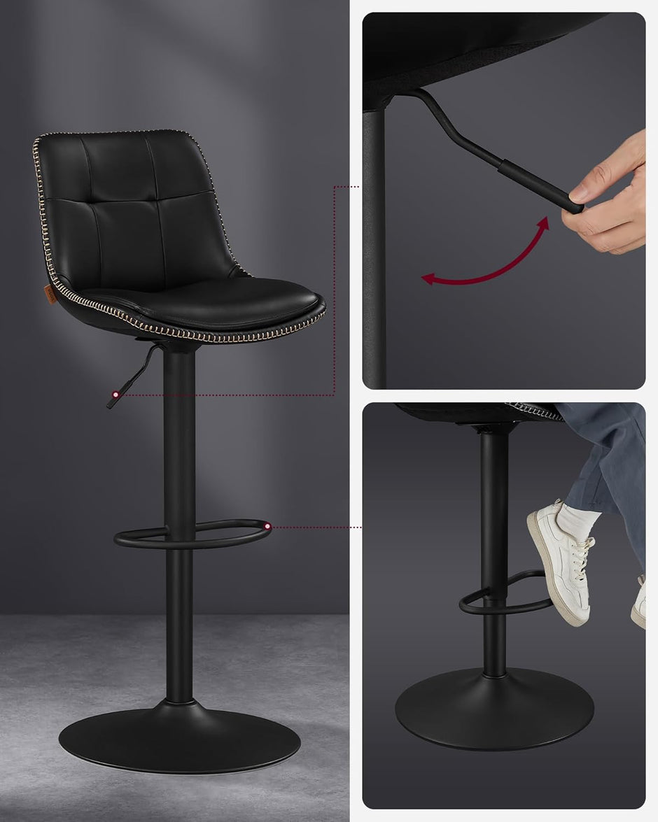 Barkruk – Verstelbaar (63–84 cm) – 360° roteerbaar – Met rugleuning – Kunstleer