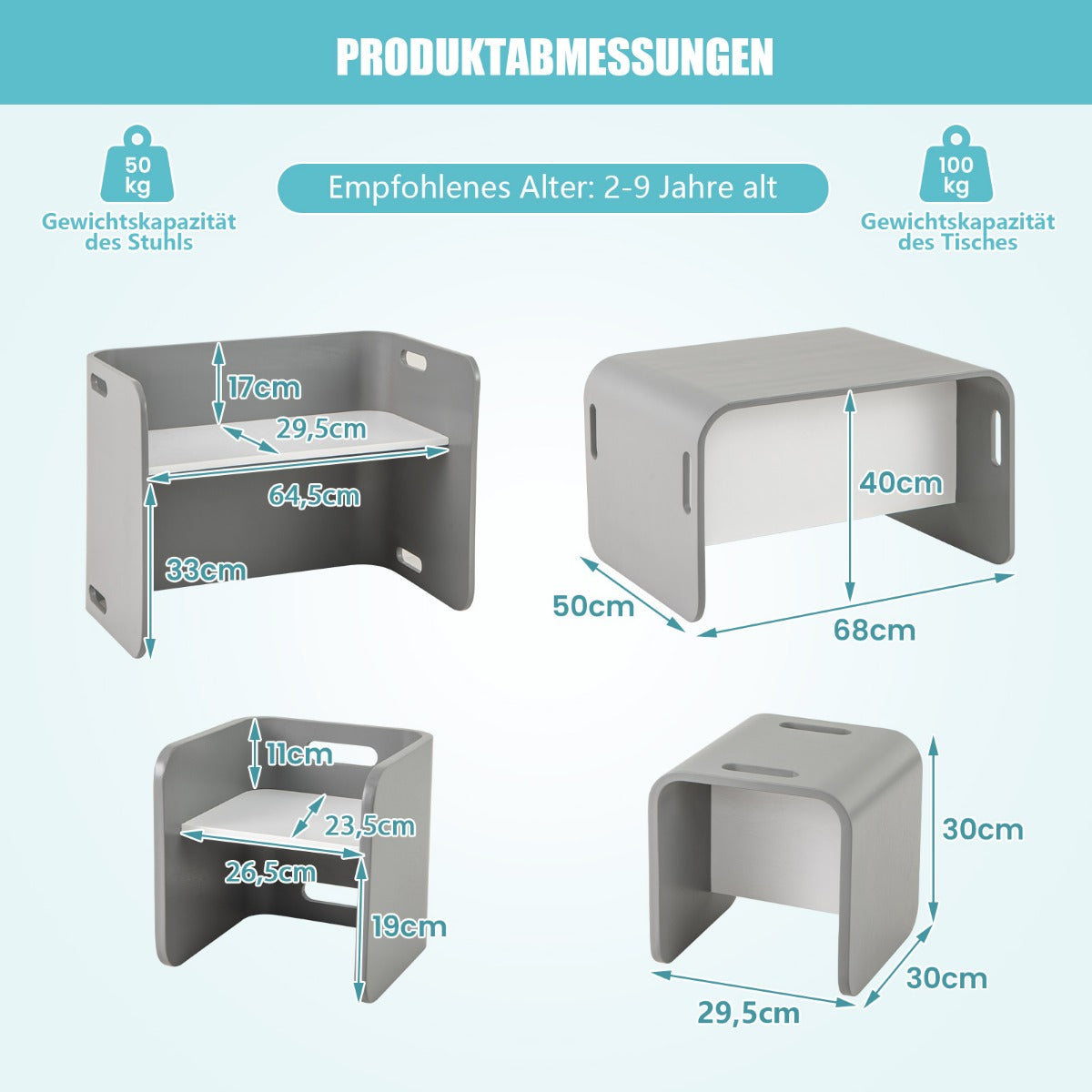 delars – barnbord stolar set barnstolgrupp trä barnmöbler lärbord – 3 – Grå