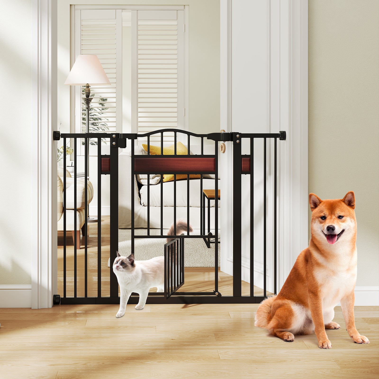 Hundskyddsgaller – dörrgaller utan borrning med liten hundgaller – Svart