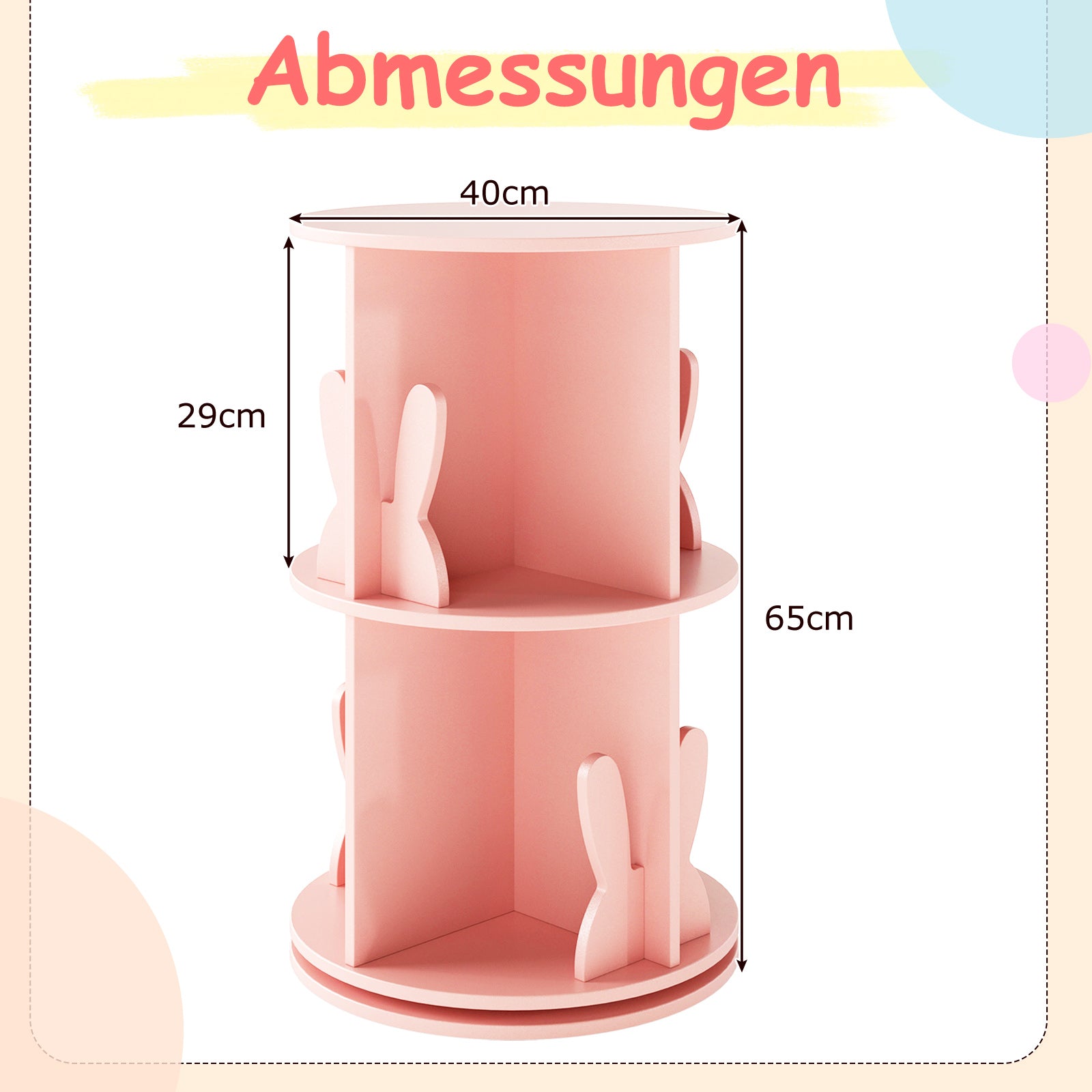 Vridbart – bokhylla barn med nivåer och kaninavskiljare – 2 40 x 40 x 65 cm – Rosa